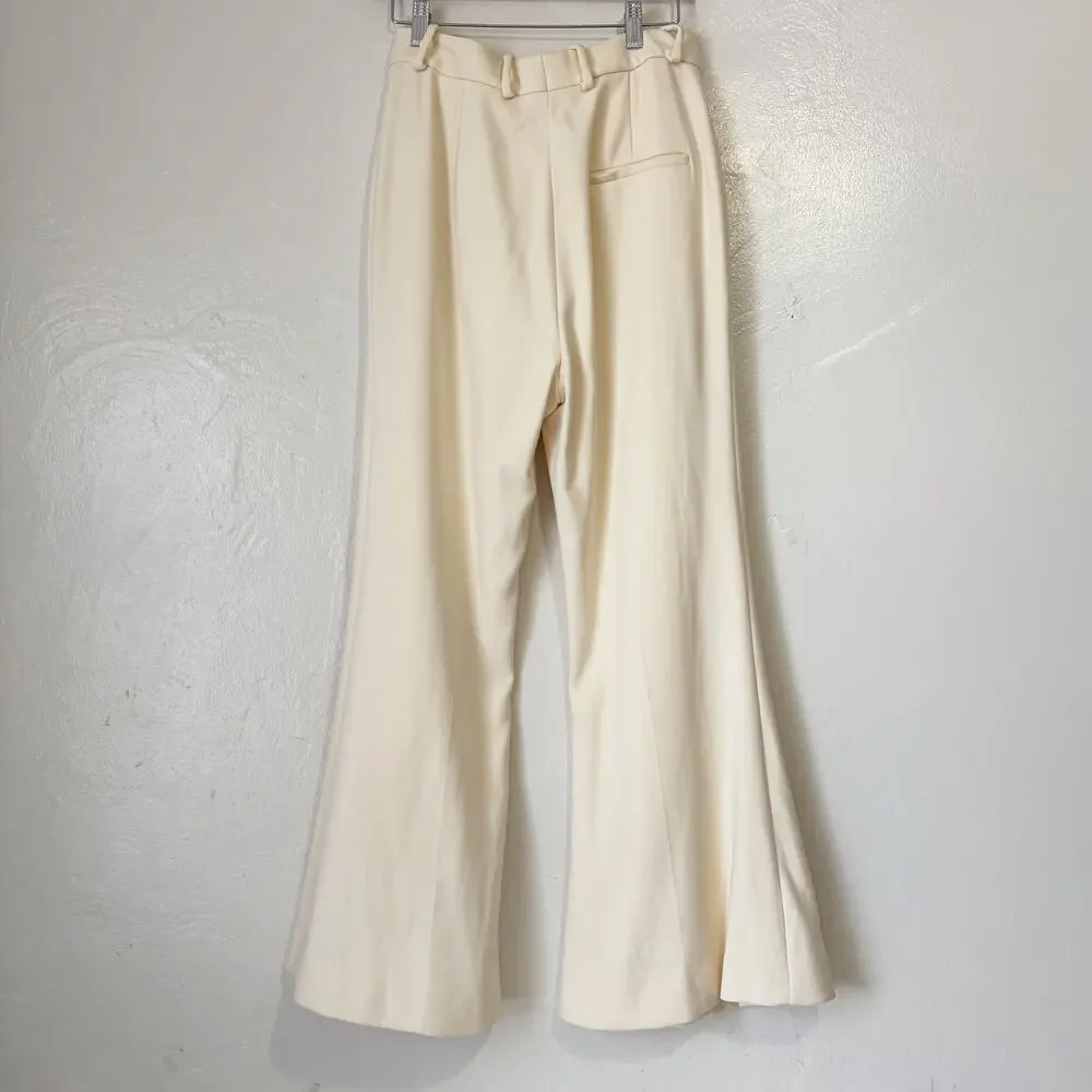 KHAITE Ivory Wool Blend Wide Leg Flare Dress Pants Trousers Size 8
